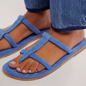 Free People Hadden Sandal In Lapis Blue Suede Straps Thong Cushioned NWOT SZ 8.5